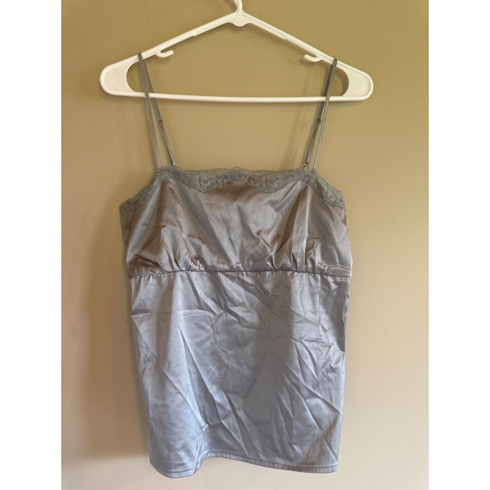 New York & Company Womens Silver Satin‎ Lace Trim Camisole Top Size M Grey